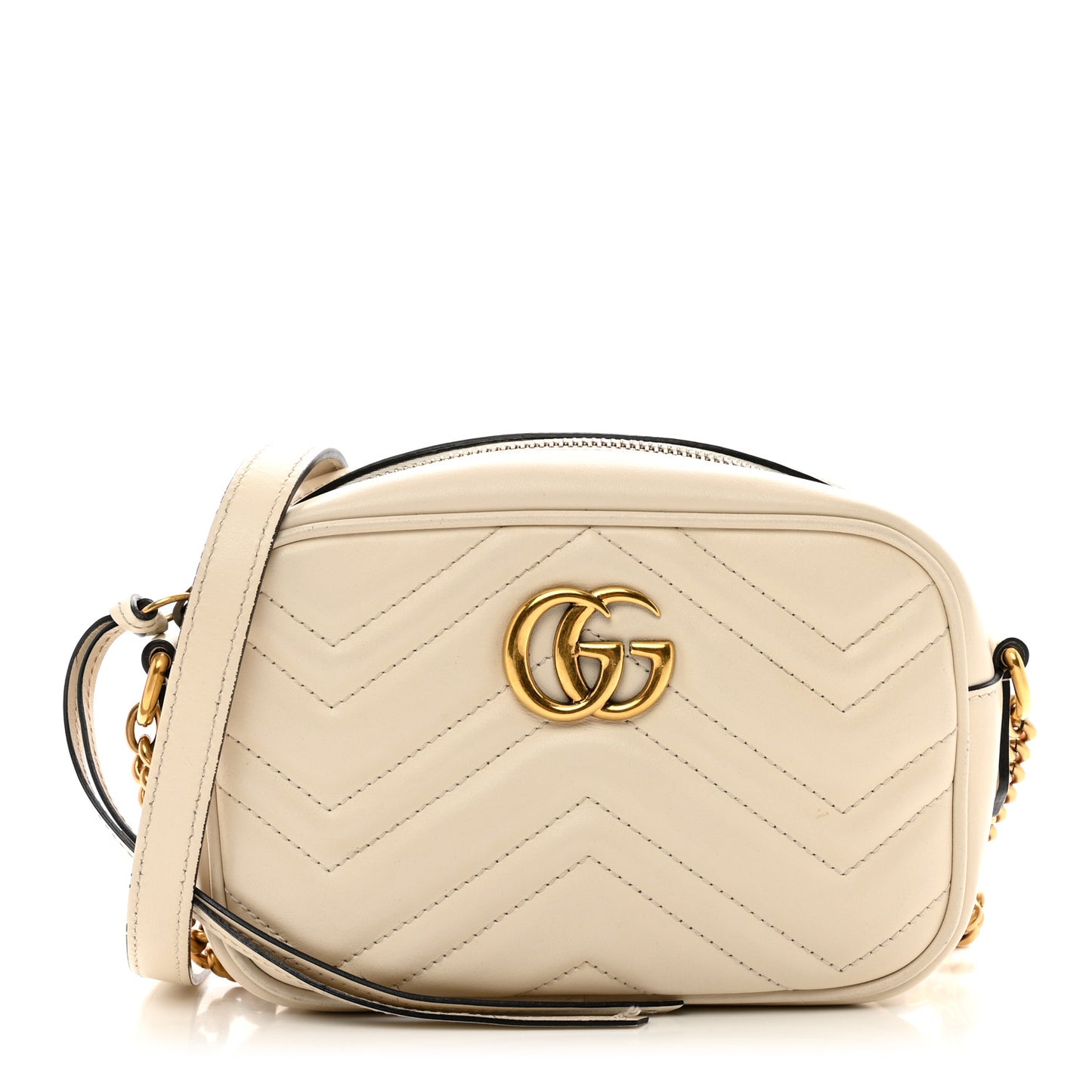 Calfskin Matelasse Mini GG Marmont Chain Shoulder Bag White