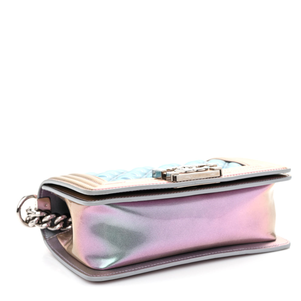 Chanel Iridescent Patent Calfskin PVC Quilted Small Boy Flap Light ...