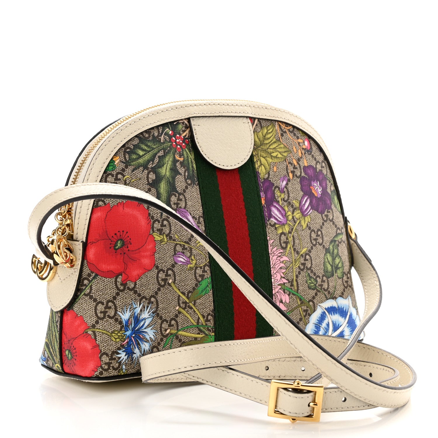 Gucci GG Supreme Monogram Flora Web GG Small Ophidia Dome Shoulder Bag White 3 of 11