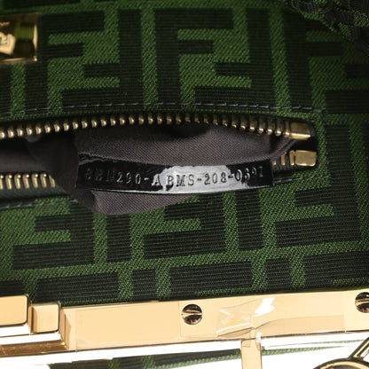 Fendi Fabric Jacquard FF 1974 Woven Knotted Medium Peekaboo Iconic Satchel Verde Black 8 of 11