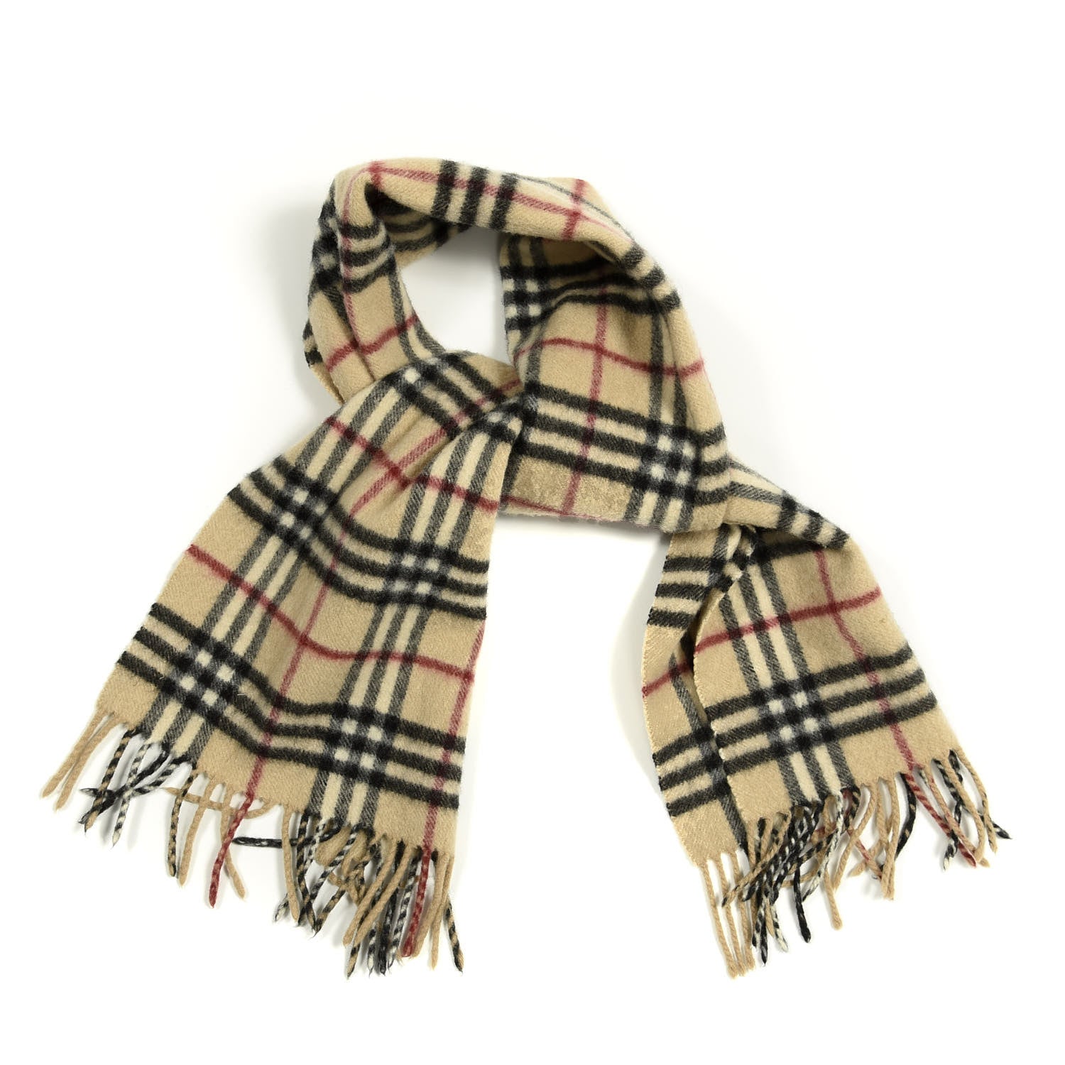 Burberry Cashmere House Check Fringe Scarf Camel 1 of 3