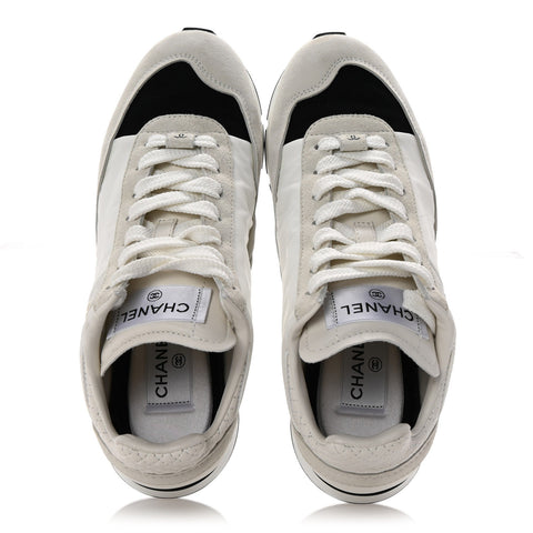 Nylon Suede Kidskin Calfskin Logo Sneakers 37 White Black