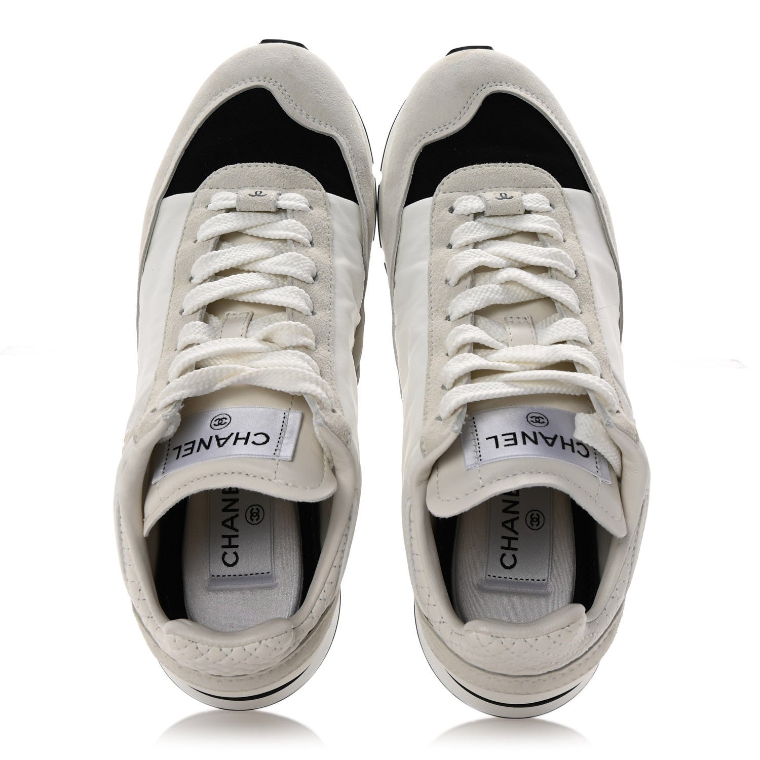 Chanel Nylon Suede Kidskin Calfskin Logo Sneakers 37 White Black 2 of 10