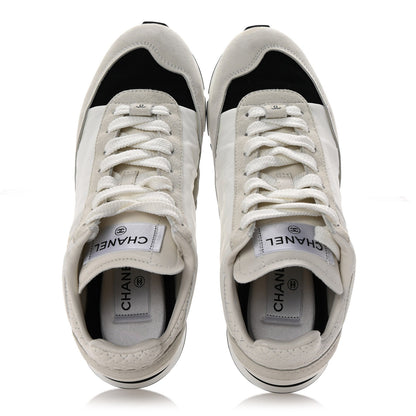 Chanel Nylon Suede Kidskin Calfskin Logo Sneakers 37 White Black 2 of 10