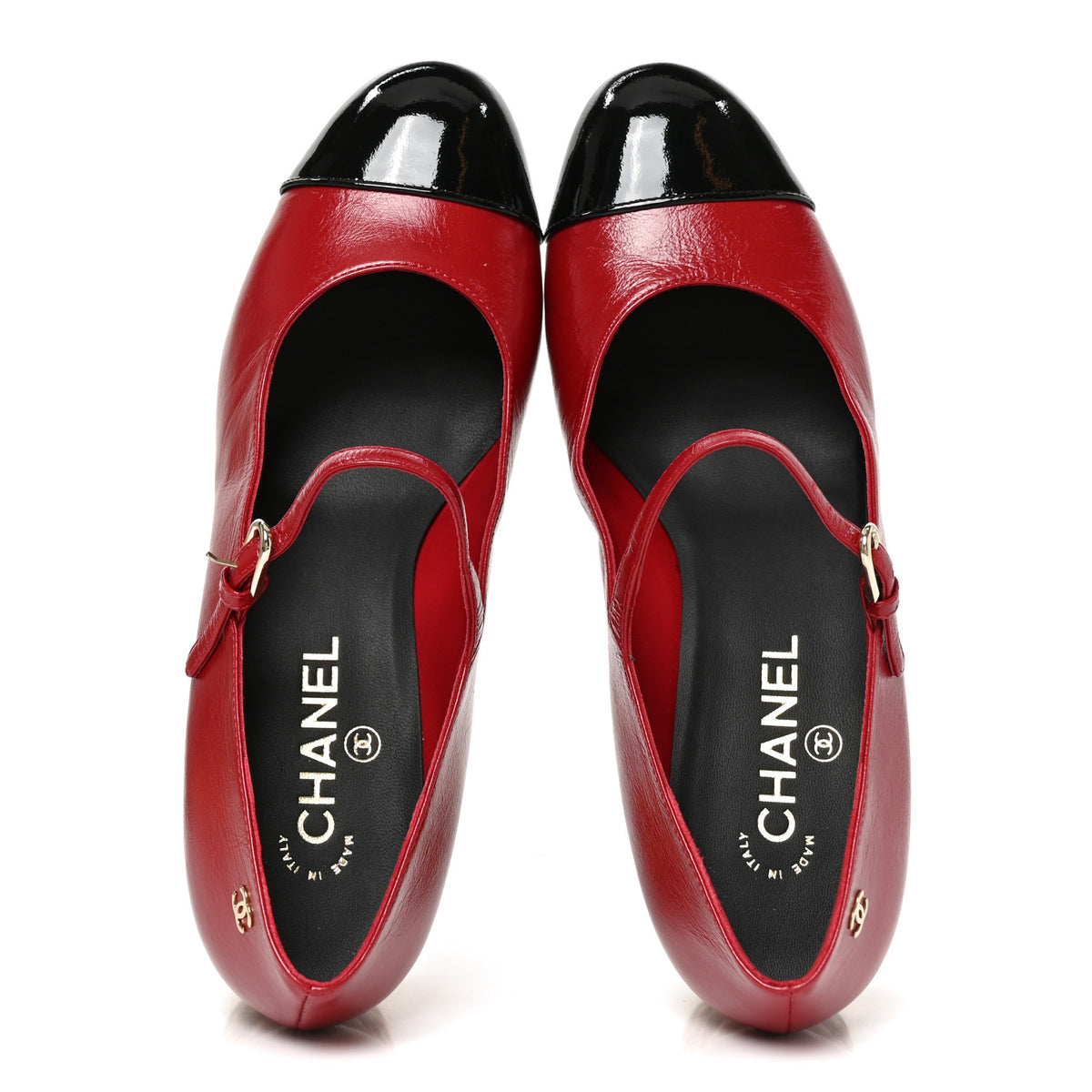 Shiny Calfskin Patent Cap Toe Mary Jane Pumps 40 Red Black Multicolor