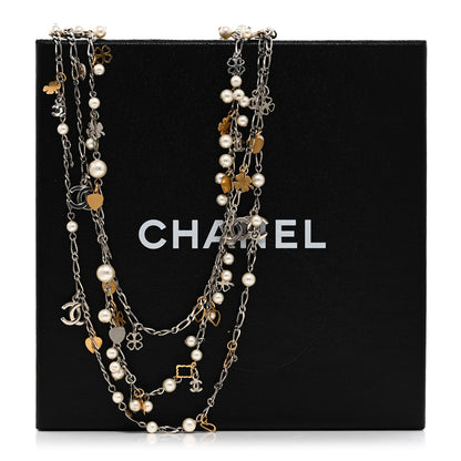 Chanel Pearl CC Charms Multi Strand Long Necklace Gold Silver 6 of 6