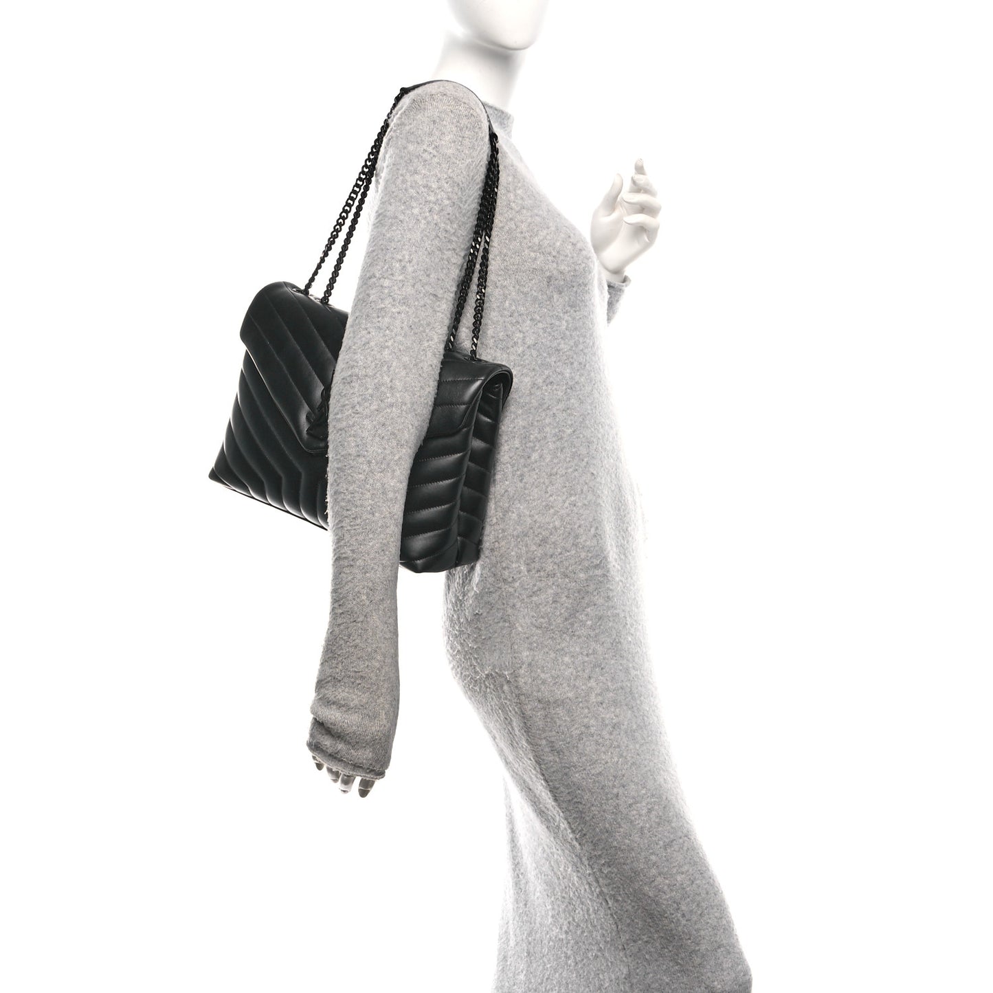 Calfskin Y Quilted Monogram Monochrome Medium Loulou Chain Satchel Black