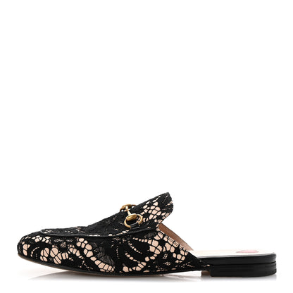 Gucci Lace Malaga Kid Womens Princetown Slippers 38.5 Black Skin Rose 1 of 12