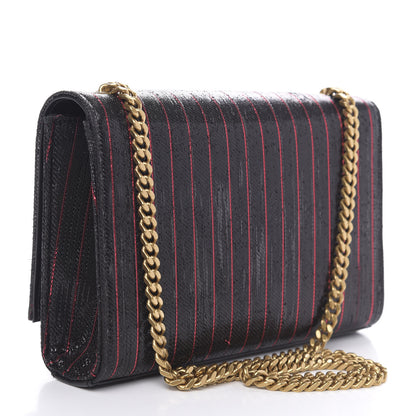 Saint Laurent Metallic Calfskin Striped Small Monogram Kate Satchel Black Red 3 of 11