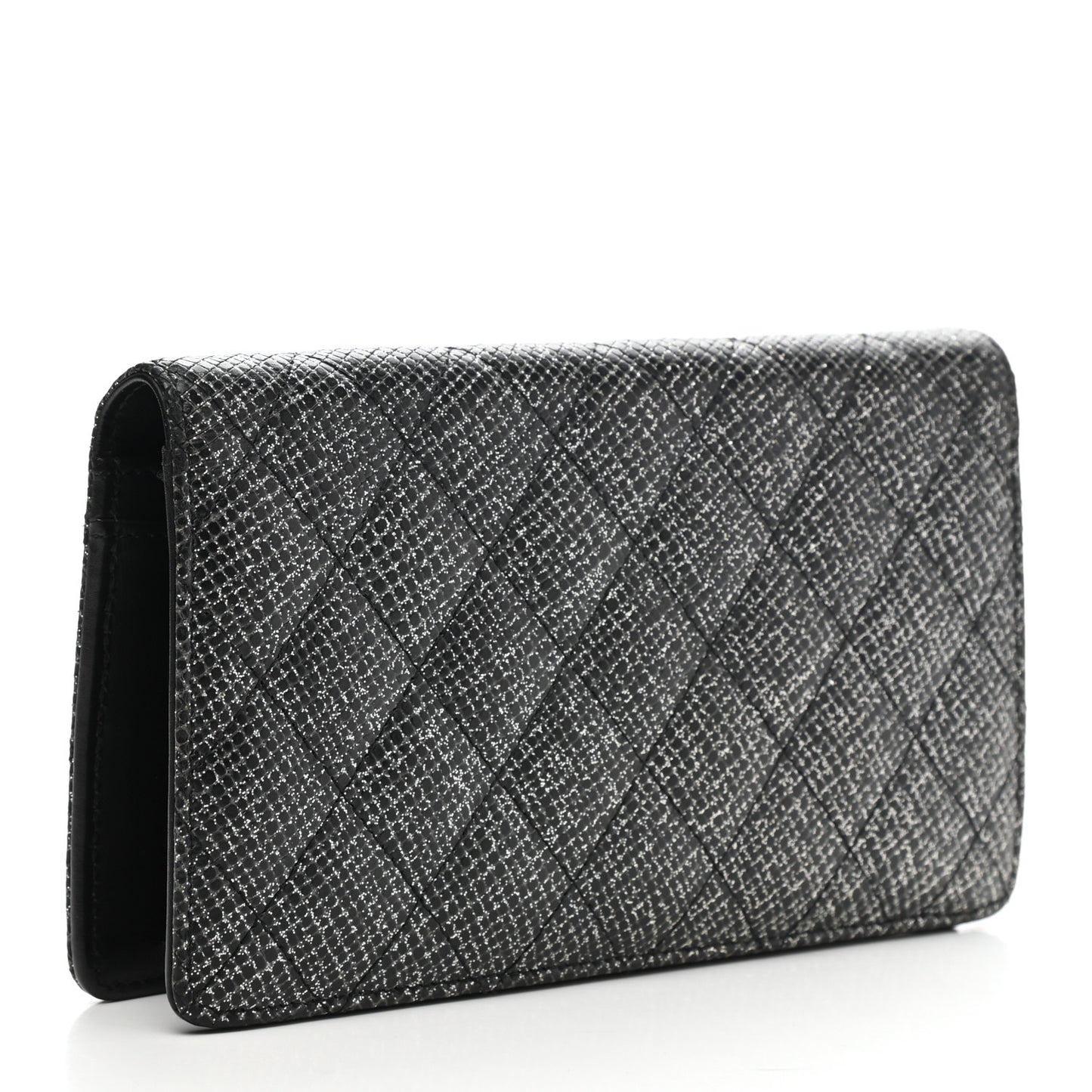 Glittered Calfskin Quilted Yen Wallet Black