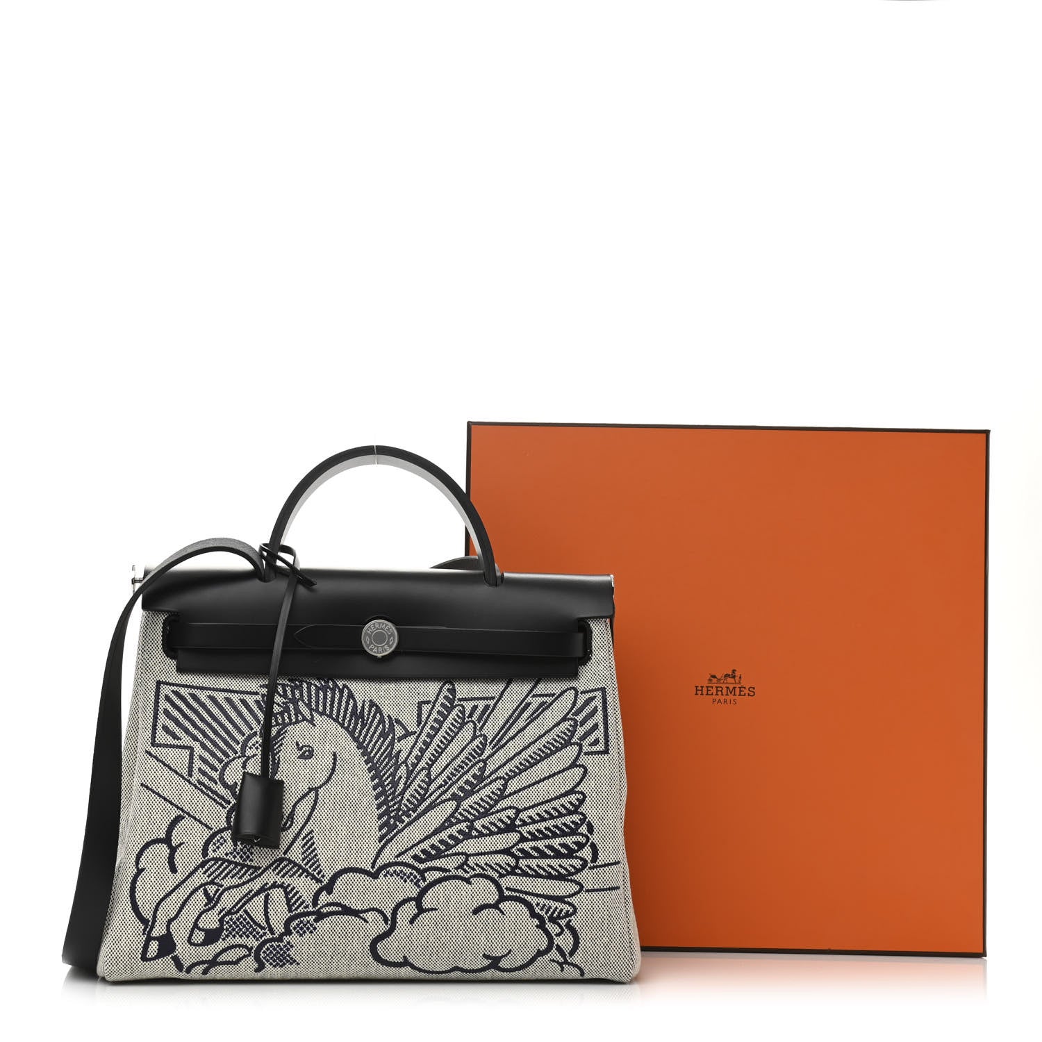 Hermes Vache Hunter Toile H Pegase Pop Herbag Zip Retourne 31 PM Bleu Indigo Ecru Black 12 of 12