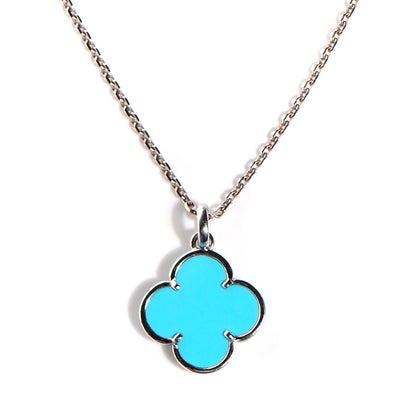 Van Cleef & Arpels 18K White Gold Turquoise 1 Motif Magic Vintage Necklace Pendant 1 of 6