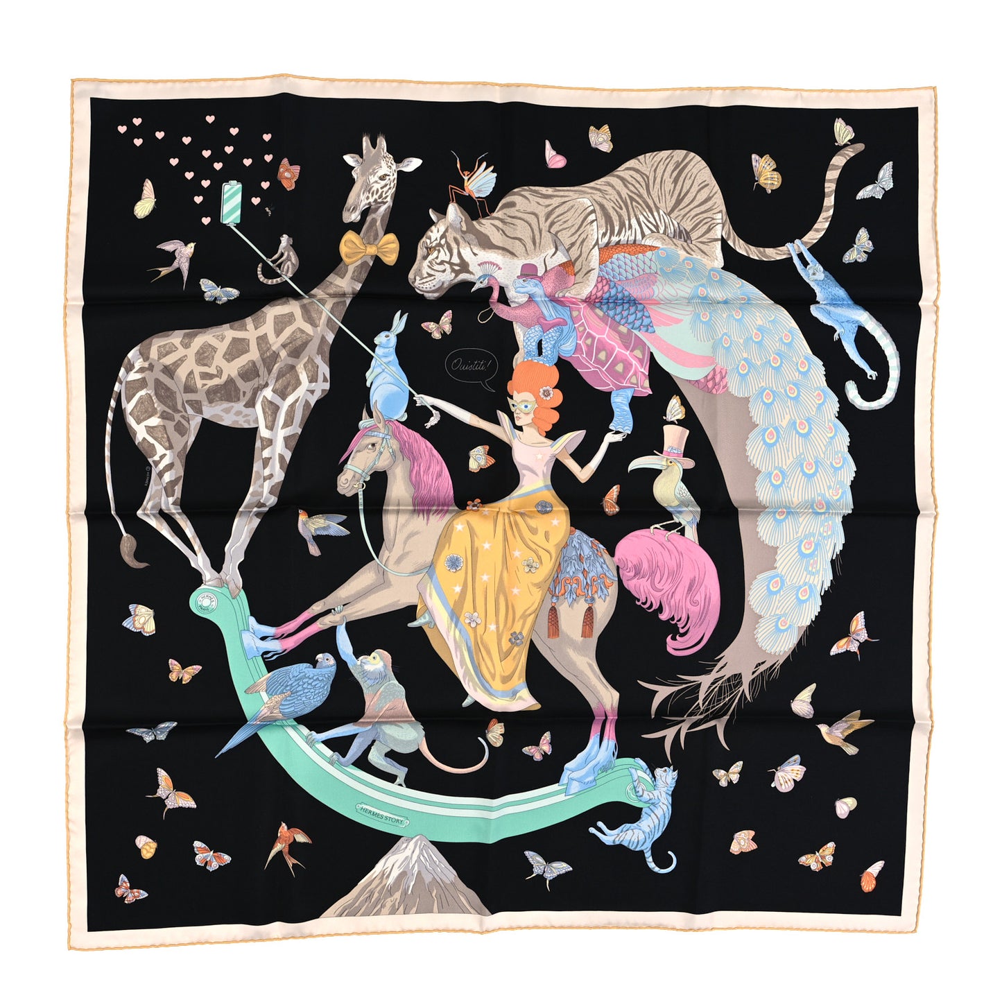 Silk Story Scarf 90 Marron Black Jaune Multicolor