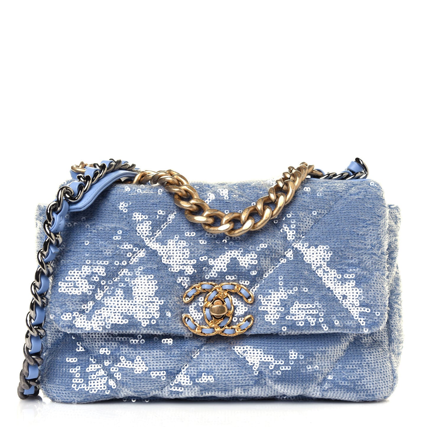 Sequin Quilted Medium Chanel 19 Flap Light Blue