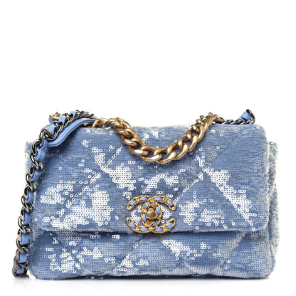 Chanel Sequin Quilted Medium Chanel 19 Flap Light Blue 1 of 13