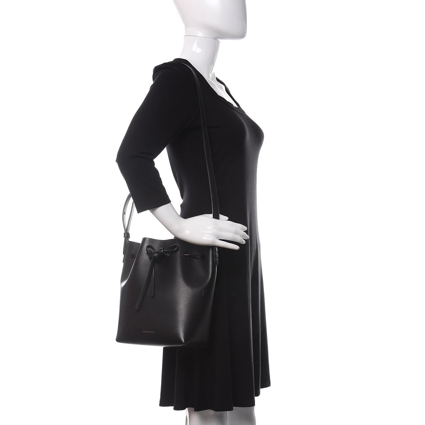 Vegetable Tanned Calfskin Mini Bucket Bag Black Flamma