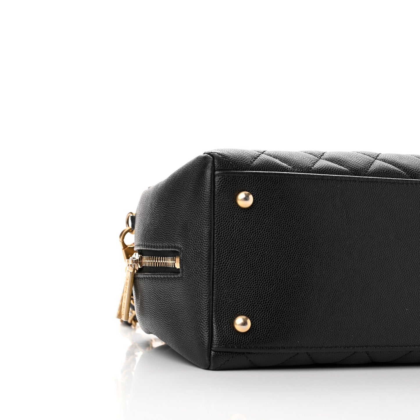 Caviar Lizard Quilted Coco Handle Bowler Black