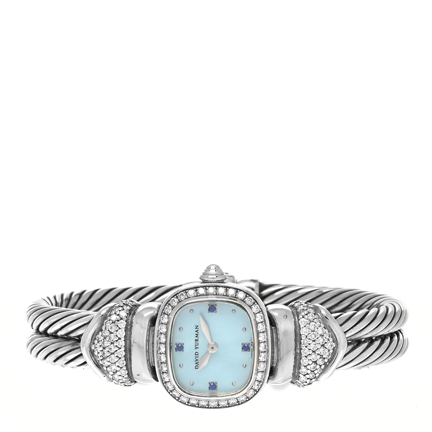 David Yurman Sterling Silver Diamond Bezel Blue Sapphire Blue Mother of Pearl 21mm Classic Cable Quartz Watch 2 of 4