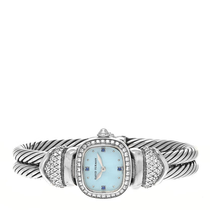 David Yurman Sterling Silver Diamond Bezel Blue Sapphire Blue Mother of Pearl 21mm Classic Cable Quartz Watch 2 of 4