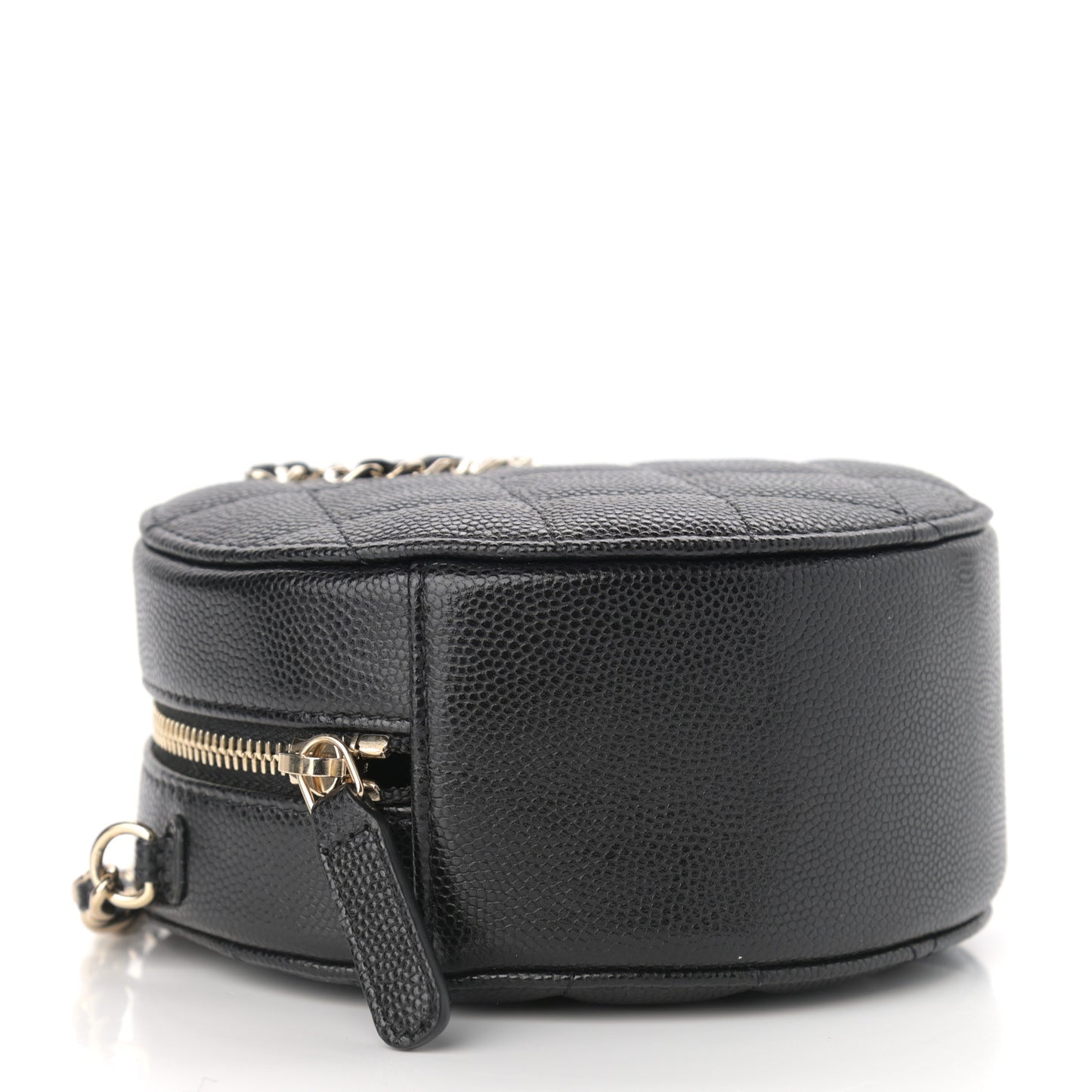 Caviar Quilted French New Wave Round Clutch With Chain Black