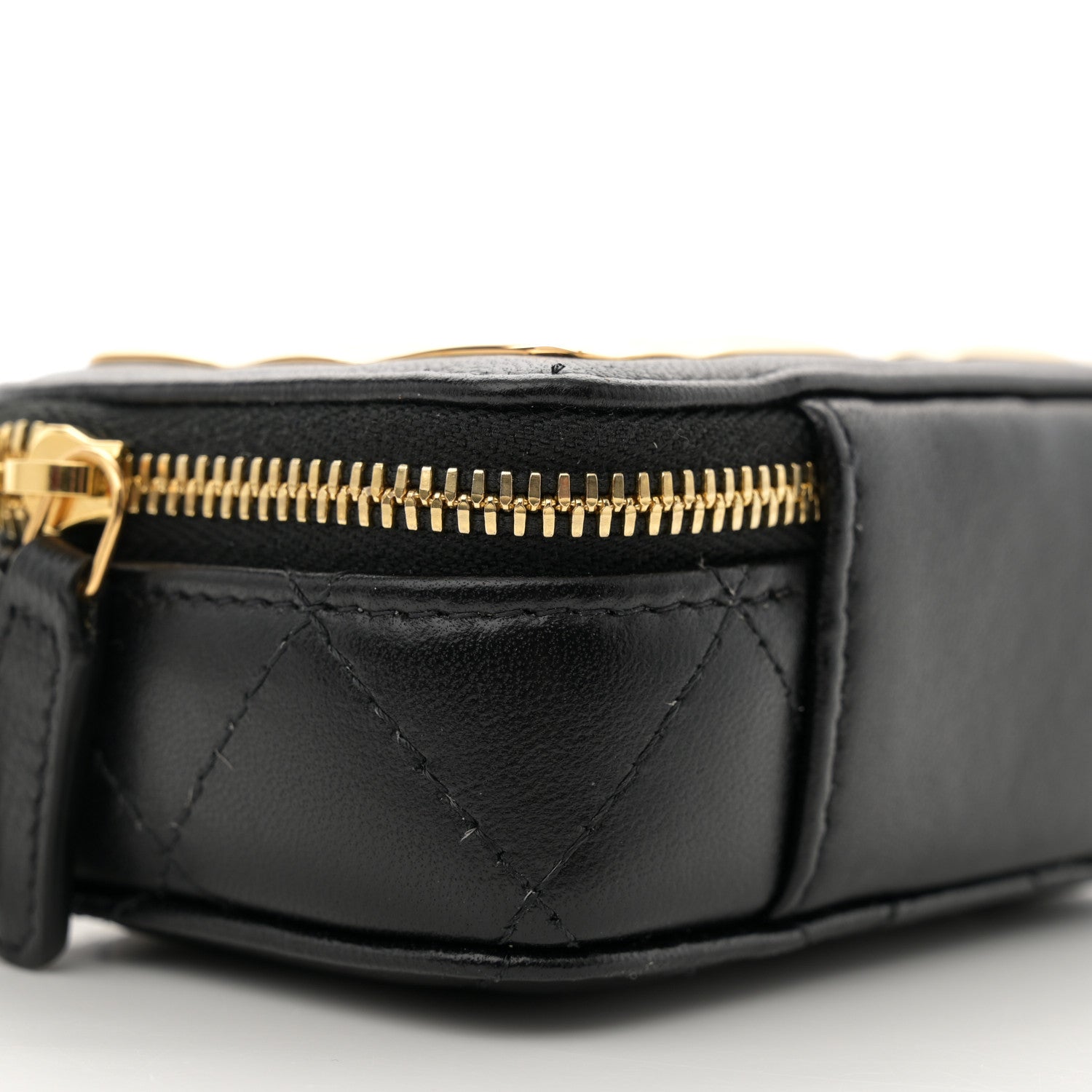 Chanel Lambskin Metal Quilted Extra Mini Vanity Case With Chain Black Gold 9 of 12