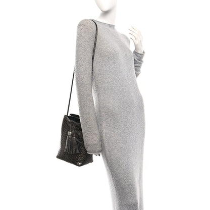 Tom Ford Metallic Snakeskin Small Double Tassel Bucket Bag Silver 2 of 11