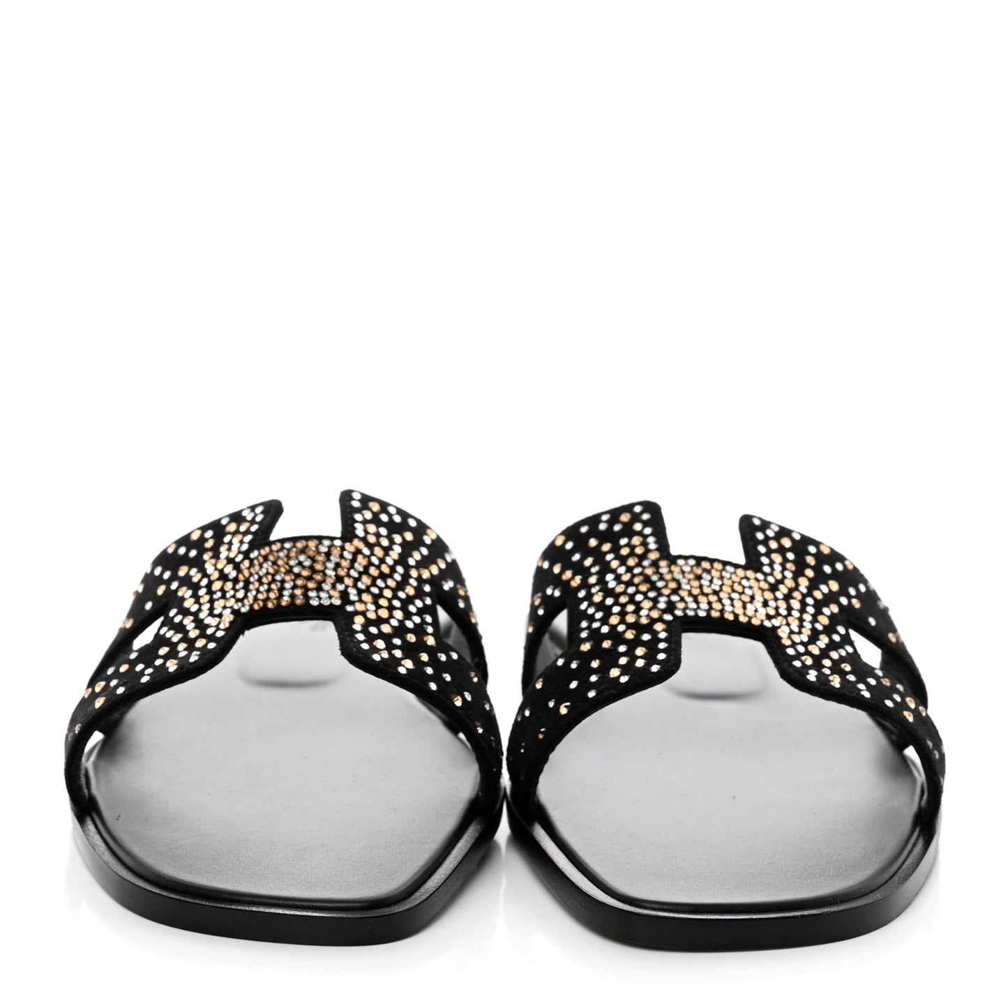 Suede Goatskin Rhinestone Oran Sandals 40 Black