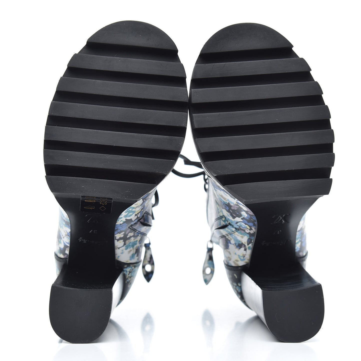 Calfskin Floral Star Trail Ankle Boots 37 Black