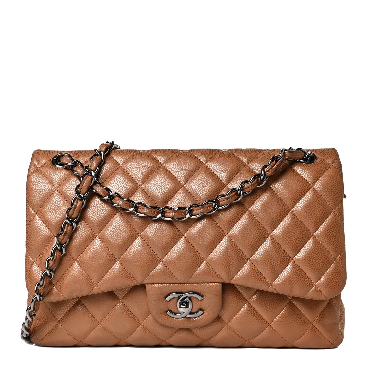 Metallic Caviar Quilted Jumbo Double Flap Copper