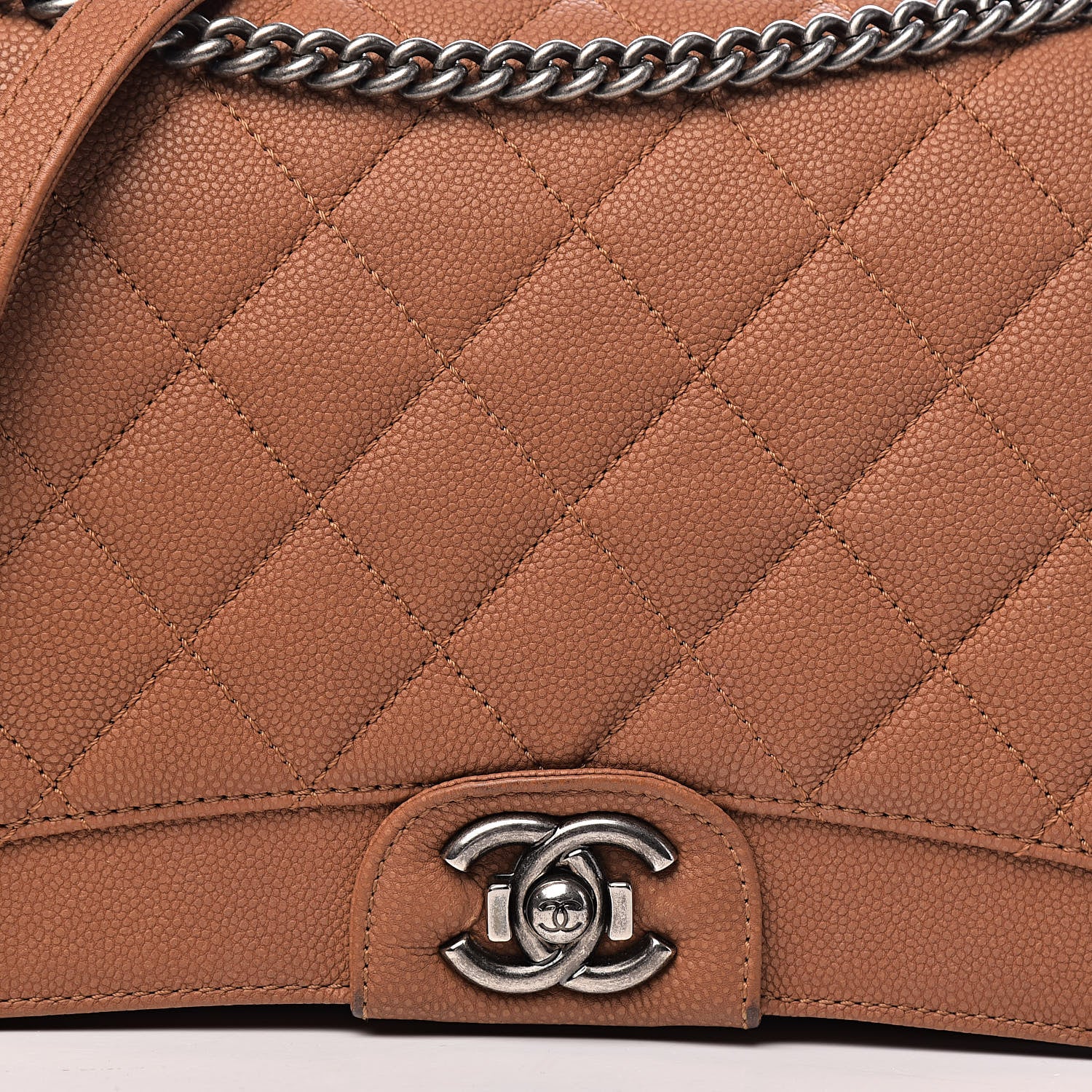 Chanel Washed Caviar Quilted Large Turn Around Ligne Flap Camel 17 of 17