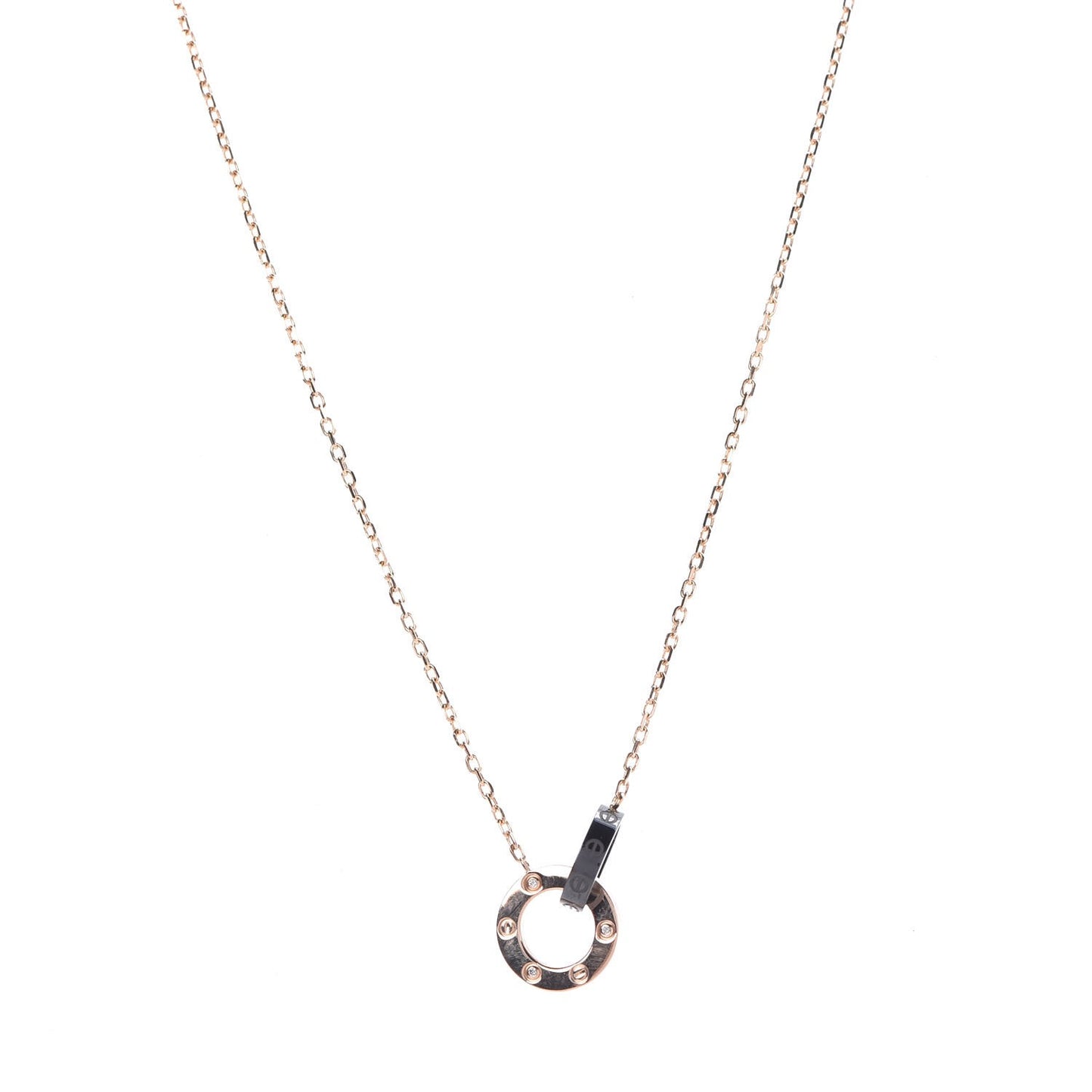 18K Pink Gold Black Ceramic Diamond Interlocking LOVE Necklace