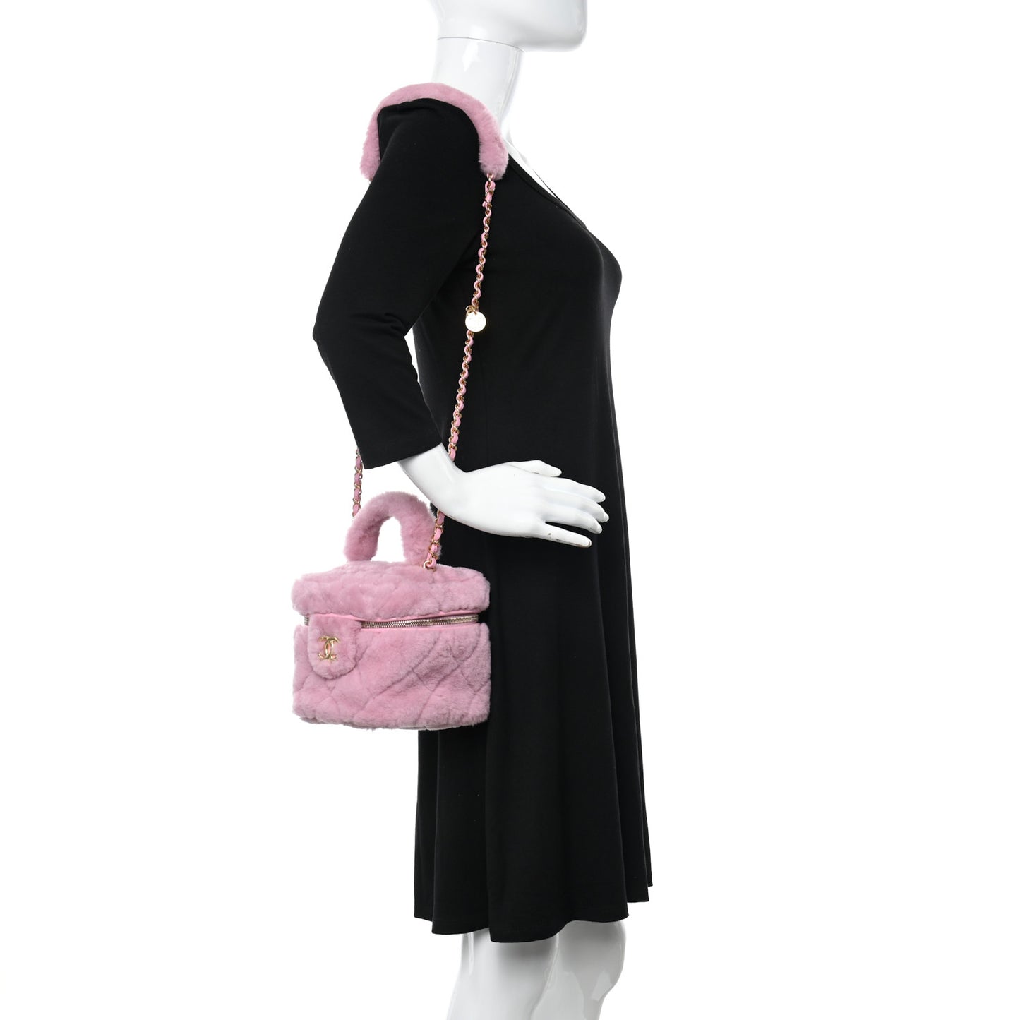 Shearling Lambskin Quilted Small CC Vanity Case Pink
