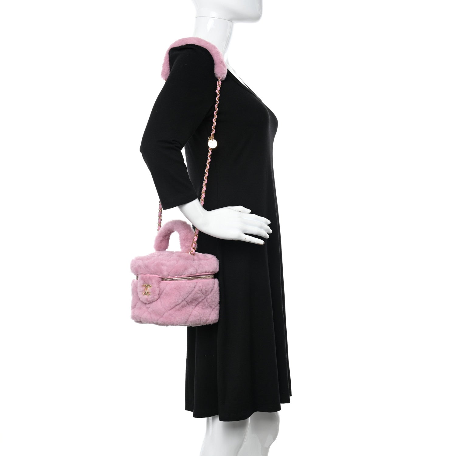 Chanel Shearling Lambskin Quilted Small CC Vanity Case Pink 2 of 10