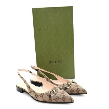 Gucci Monogram Horsebit Womens Slingback Ballet Flat 36.5 Beige Ebony Cocoa 10 of 10