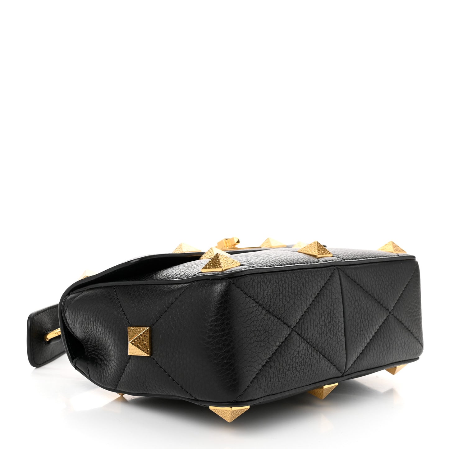 Grained Calfskin Medium Roman Stud Shoulder Bag Black