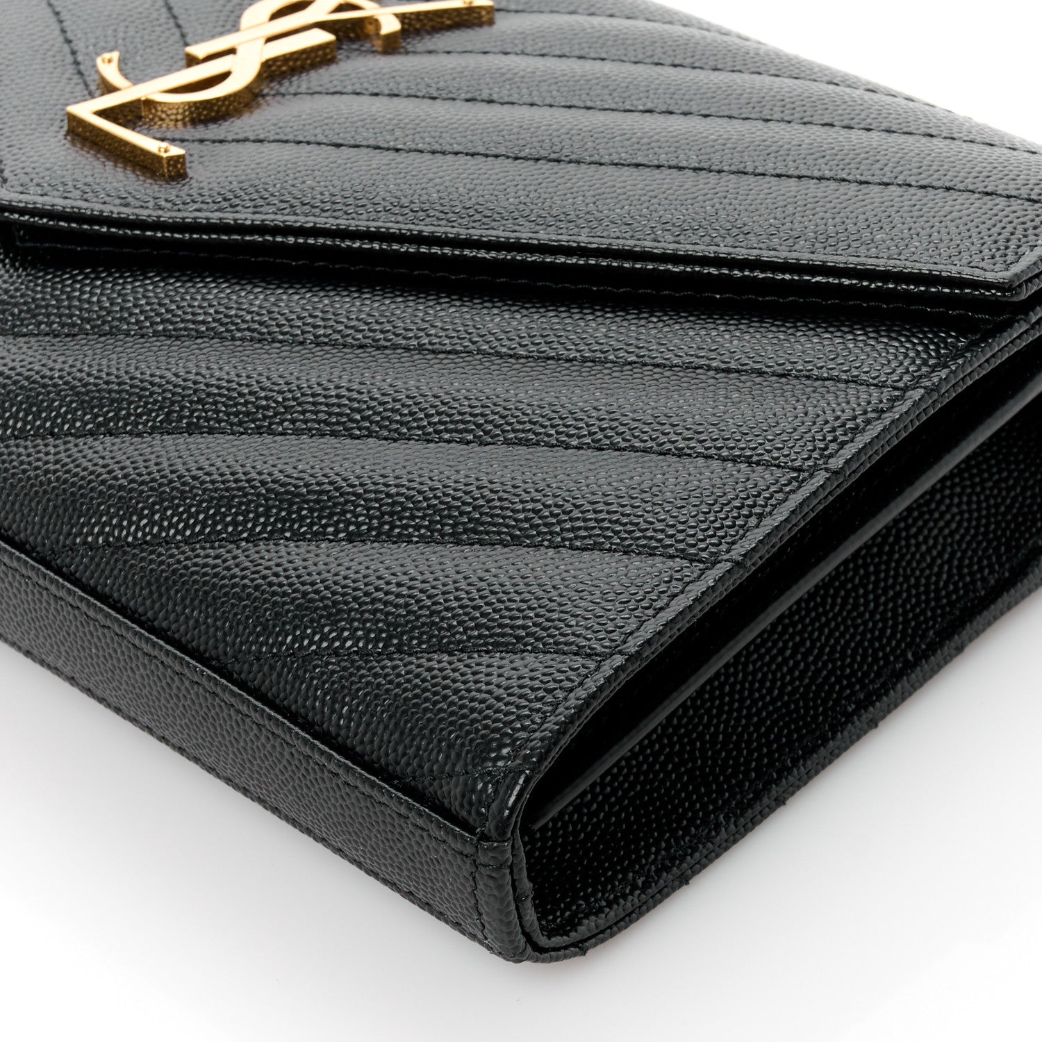 Saint Laurent Grain De Poudre Matelasse Chevron Monogram Chain Wallet Black 9 of 9