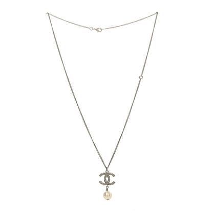 Chanel Crystal Pearl Twisted CC Drop Necklace Silver 3 of 4