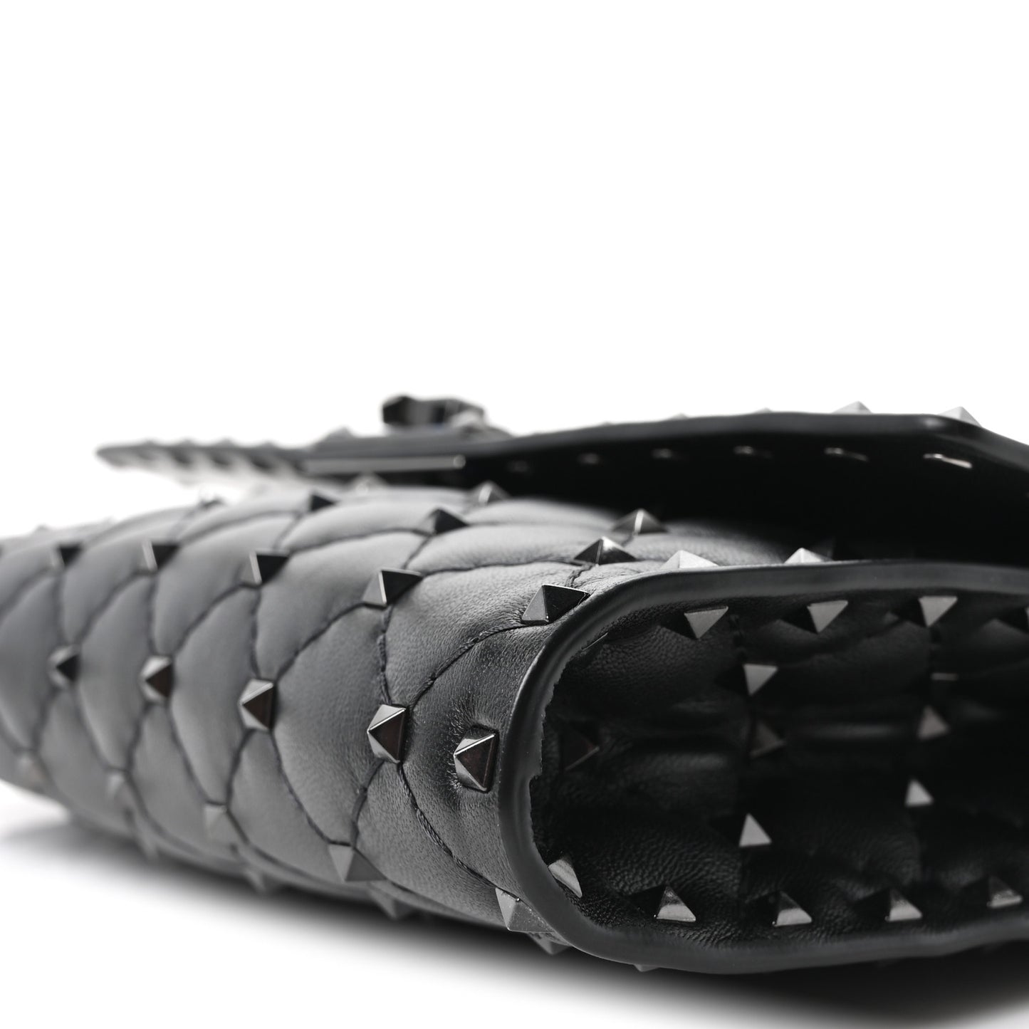 Lambskin Rockstud Spike Wallet on Chain Black