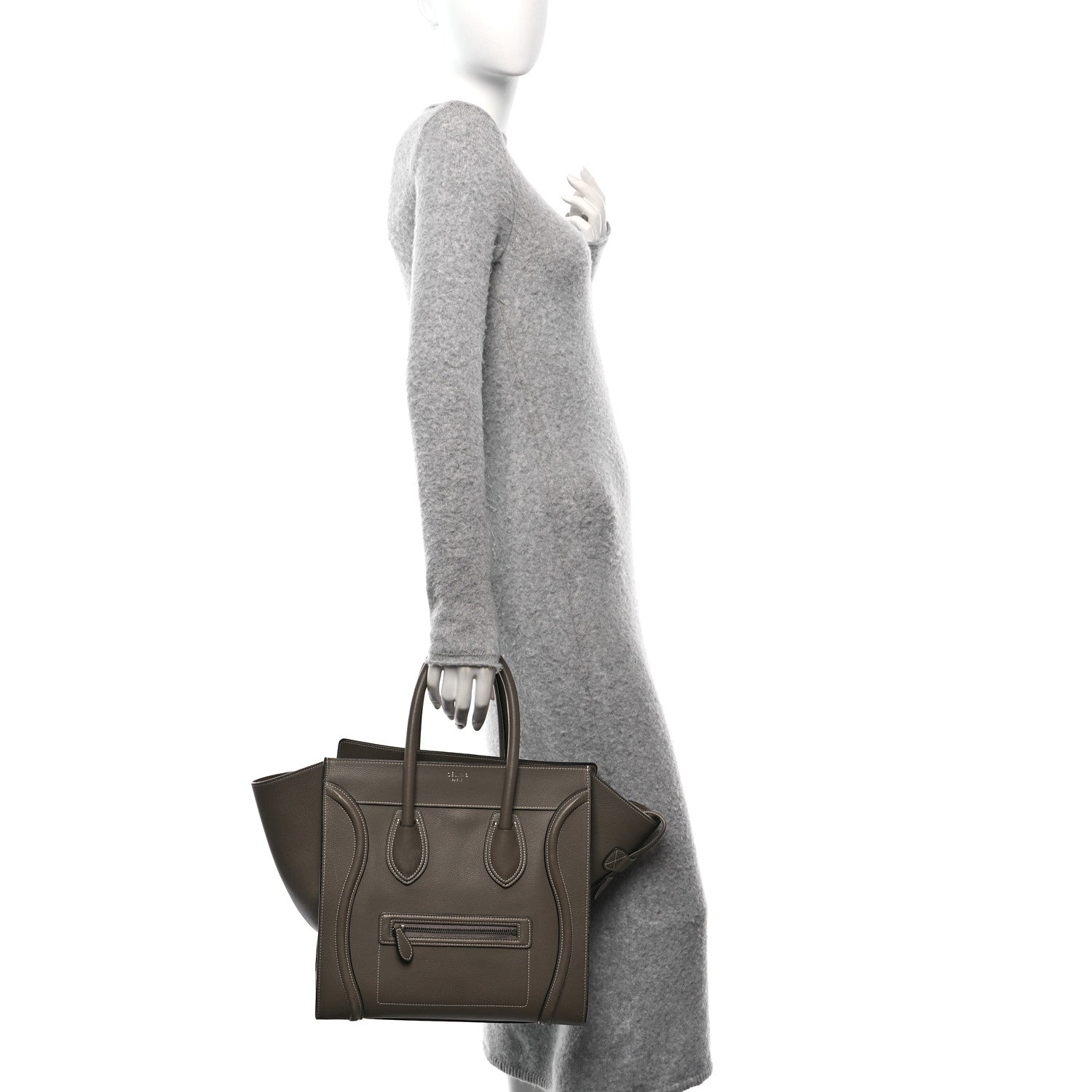 Celine Drummed Calfskin Mini Luggage Souris 2 of 10