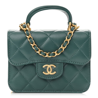Chanel Lambskin Quilted Top Handle Flap Coin Purse With Chain Green 1 of 13