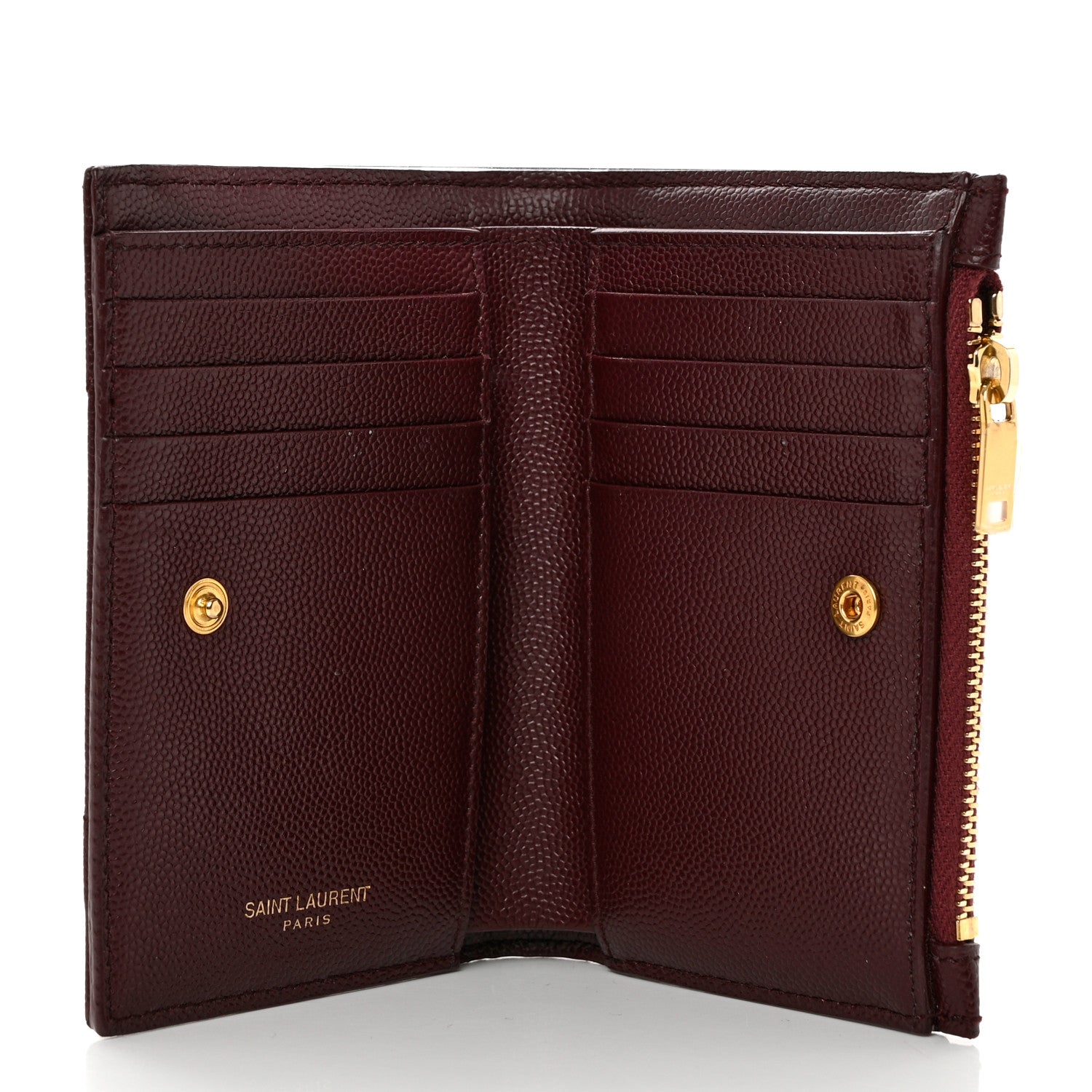Saint Laurent Grain De Poudre Matelasse Chevron Monogram Zipped Two-Part Wallet Rouge Legion 5 of 7