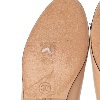 Chanel Lambskin Cap Toe CC Ballerina Flats 38 Beige Black 12 of 16