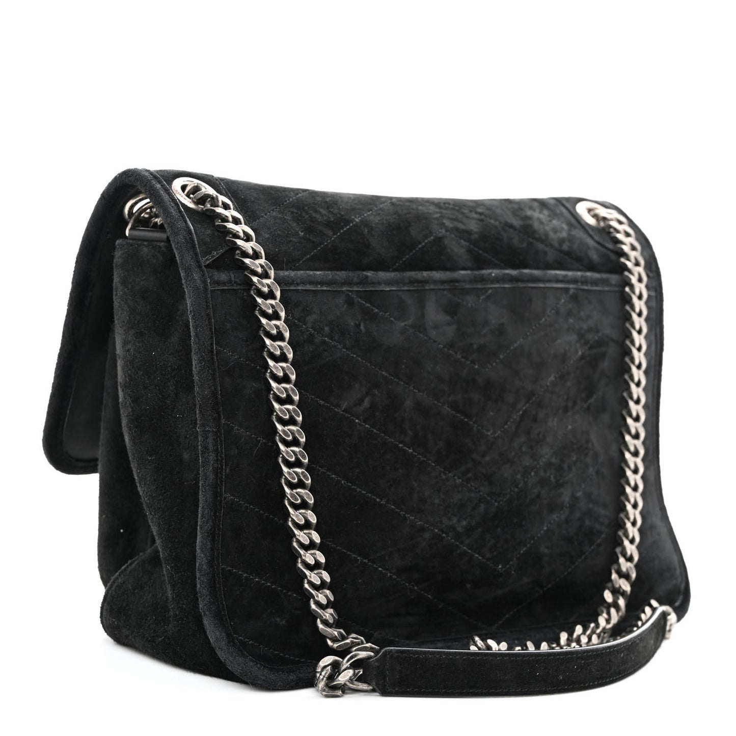 Suede Monogram Matelasse Medium Niki Chain Satchel Black