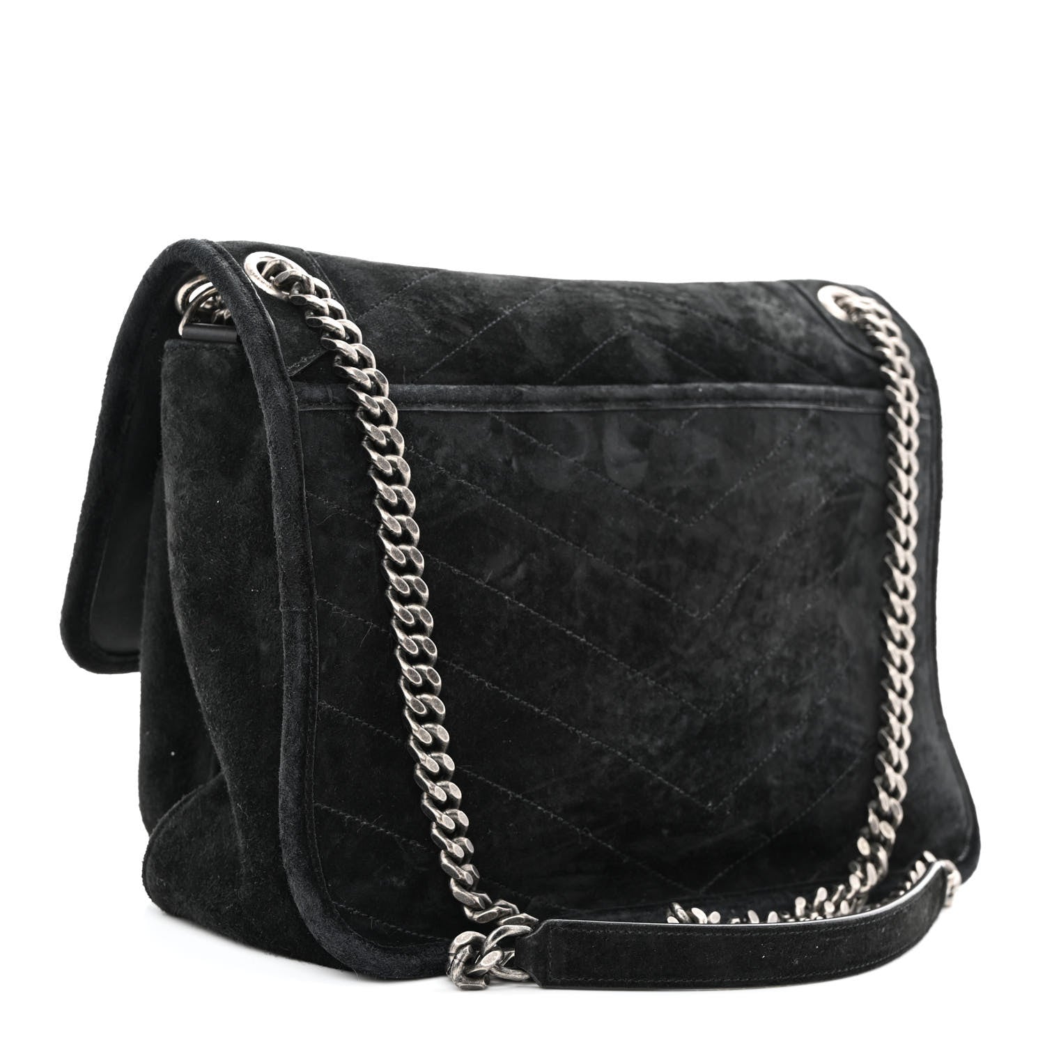 Saint Laurent Suede Monogram Matelasse Medium Niki Chain Satchel Black 3 of 10