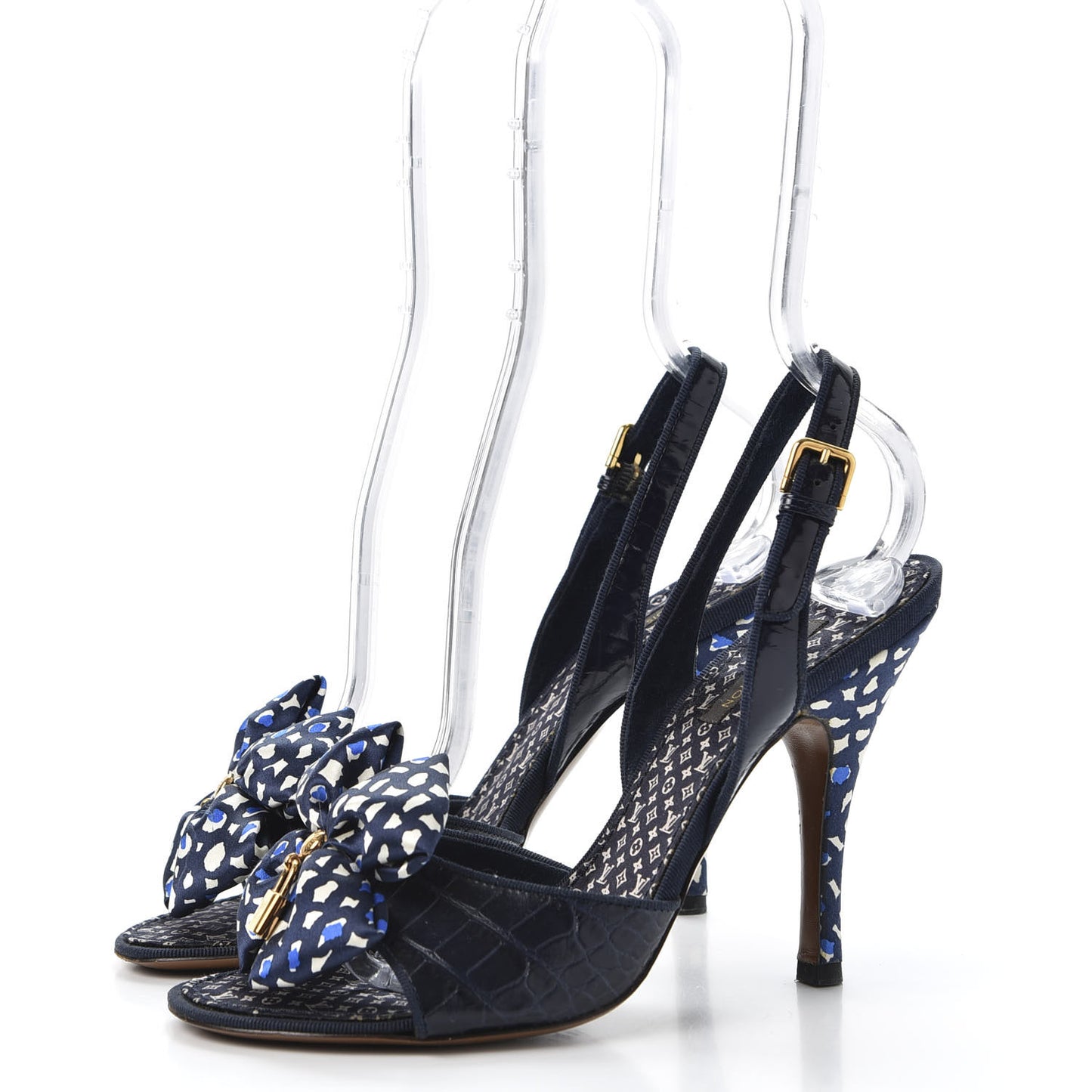 Crocodile Silk Bow Lock Slingback Pumps 37
