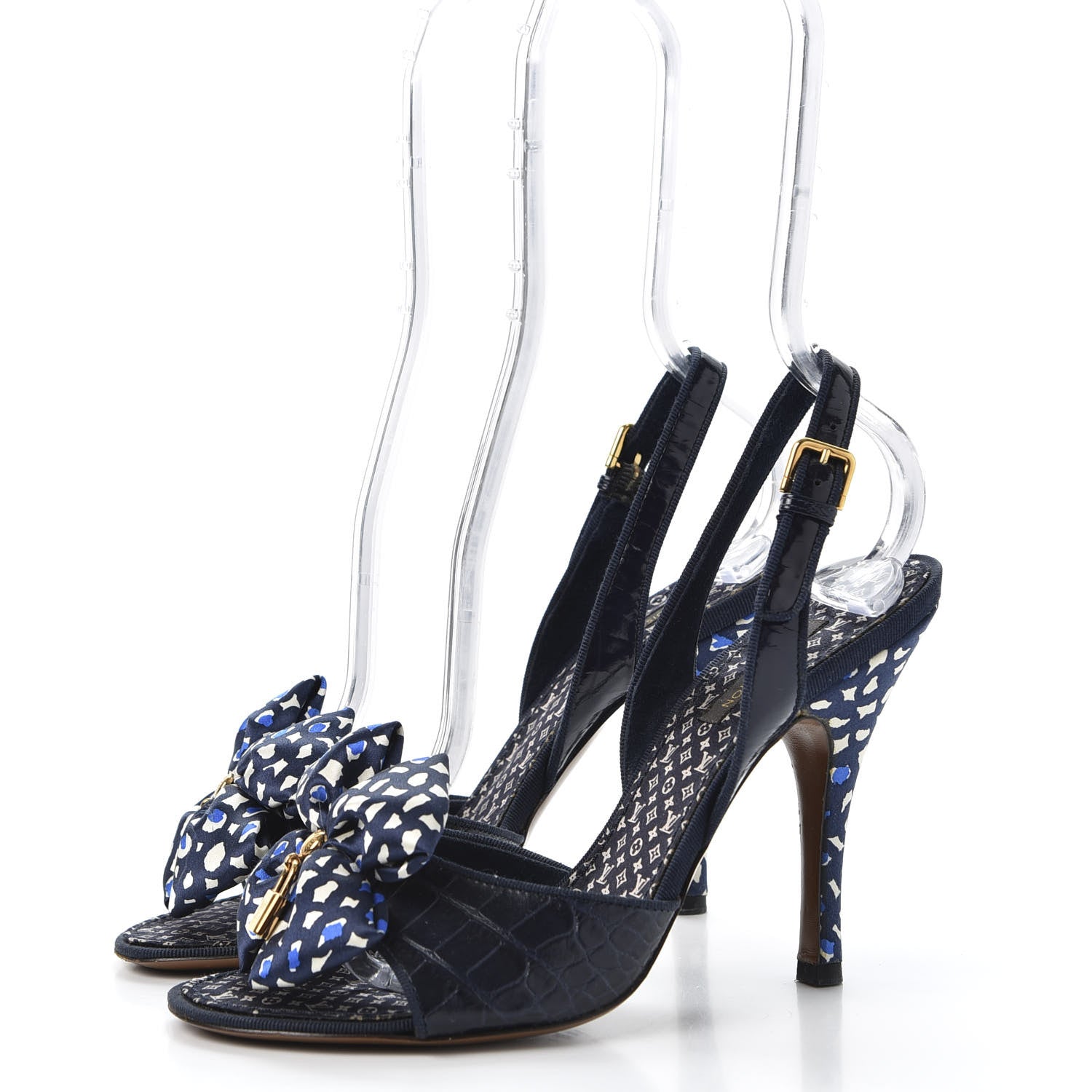 Louis Vuitton Crocodile Silk Bow Lock Slingback Pumps 37 2 of 9