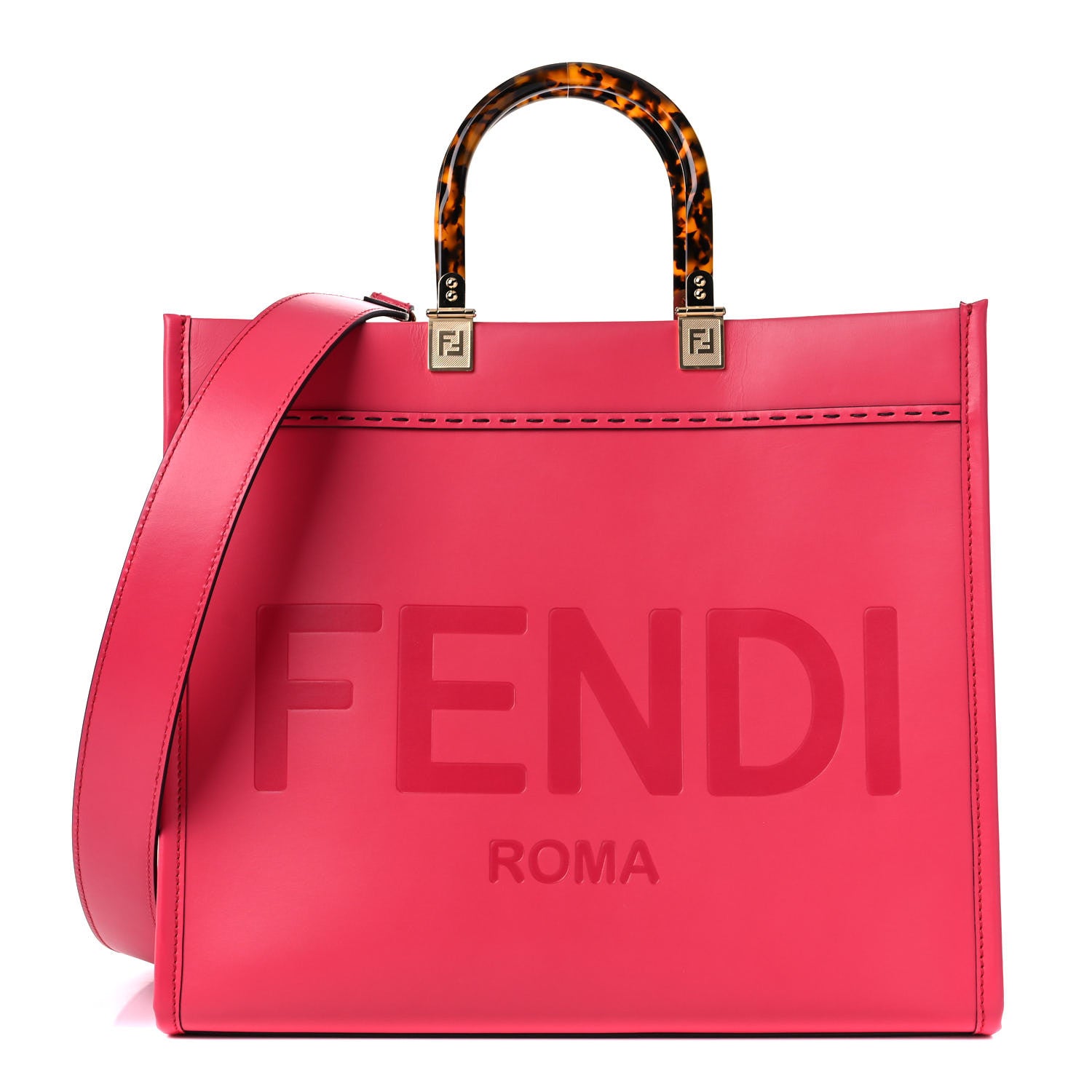 Fendi Vitello King Plexiglass Logo Embossed Medium Fendi Sunshine Shopper Tote Lampone 1 of 11