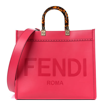 Fendi Vitello King Plexiglass Logo Embossed Medium Fendi Sunshine Shopper Tote Lampone 1 of 11