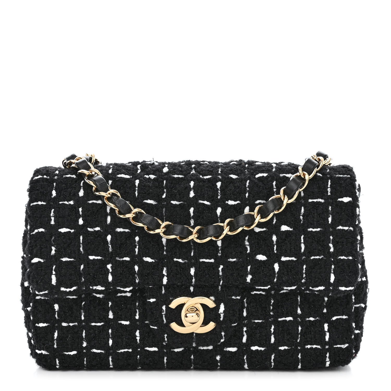 Chanel Tweed Quilted Mini Rectangular Flap Black White 1 of 10