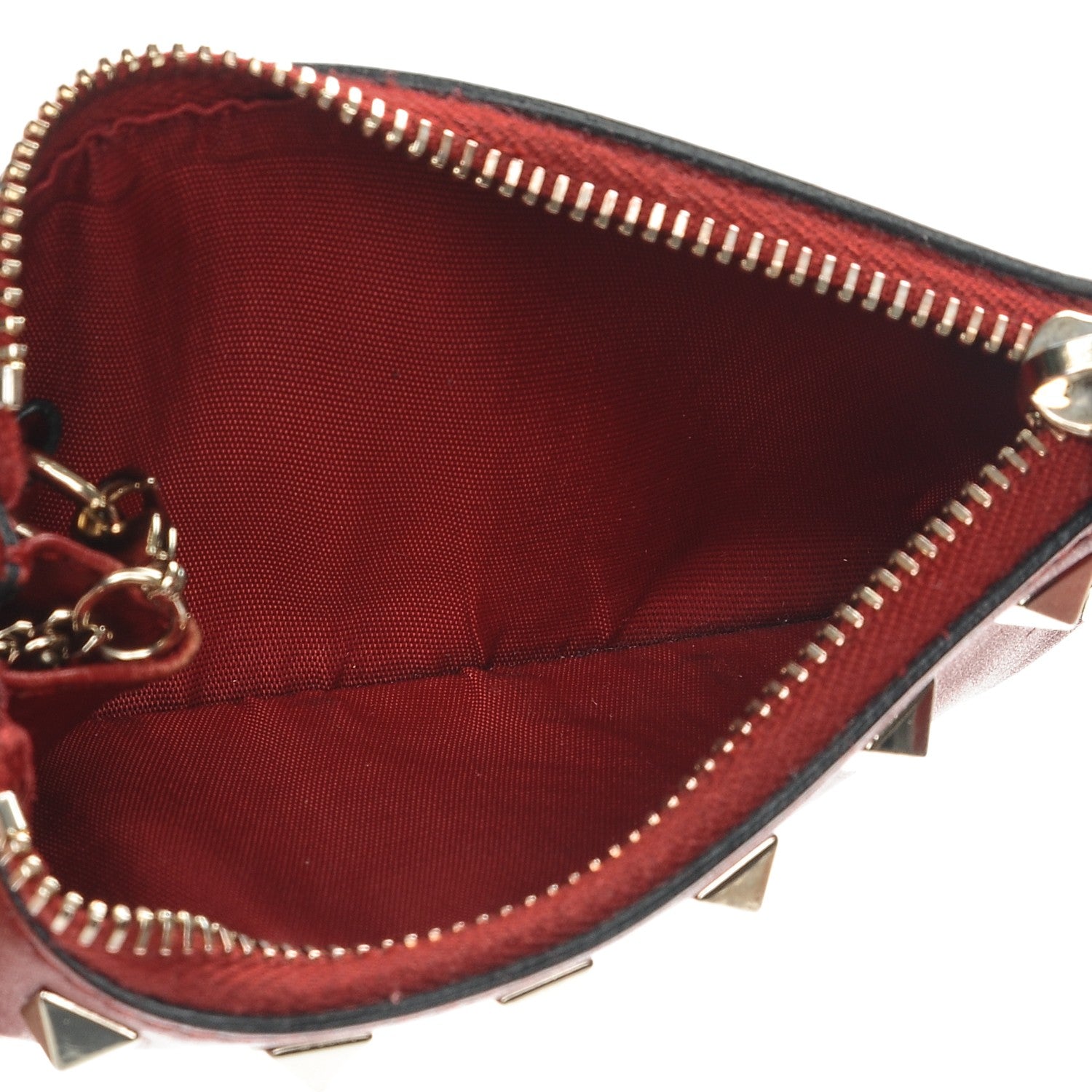 Valentino Garavani Vitello Rockstud Key Coin Case Card Holder Red 8 of 9